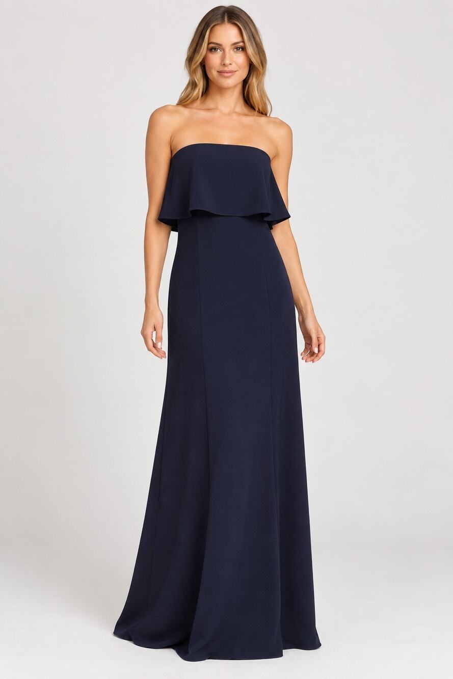 Show Me Your Mumu Navy Blue Strapless Ruffle Maxi Dress Small NWOT